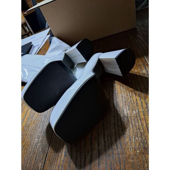 New Size 42 (11) White Long Side Zip Chunky Heel Boots Go Go Boots - Picture 10 of 10